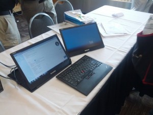 Lenovo hybrid laptops on display at the Lenovo area.